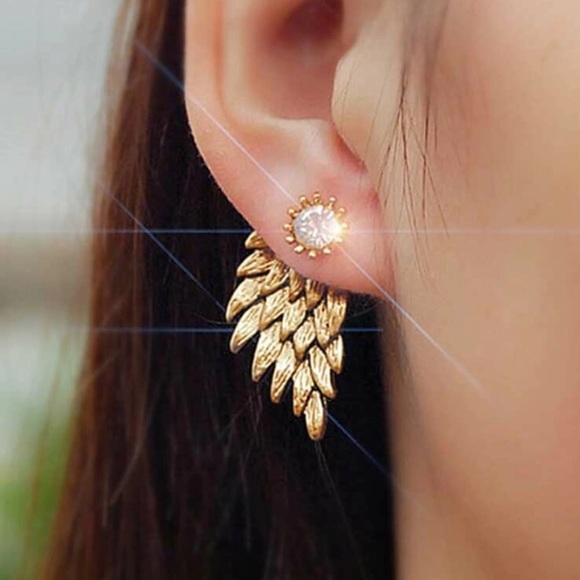 Jewelry - NEW 2 piece Gold CZ Angel Wing Earrings